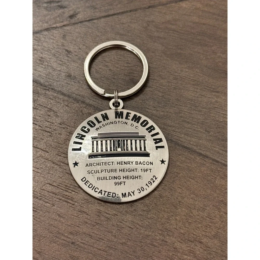 Lincoln Memorial Silver Tone Keychain Key Ring